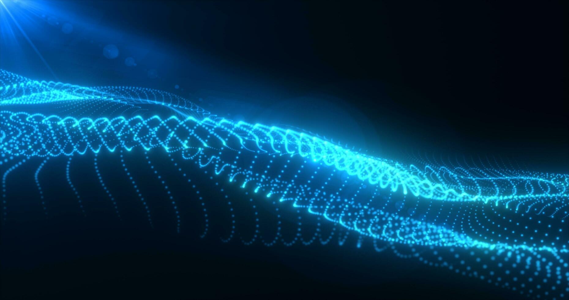 Abstract blue glowing waves from particles and dots energy magical futuristic hi-tech, abstract background photo