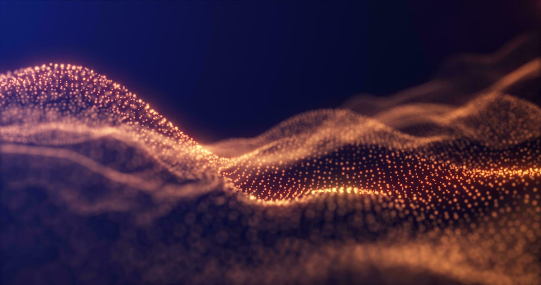 Abstract yellow orange energy waves from futuristic hi-tech particles glowing background photo