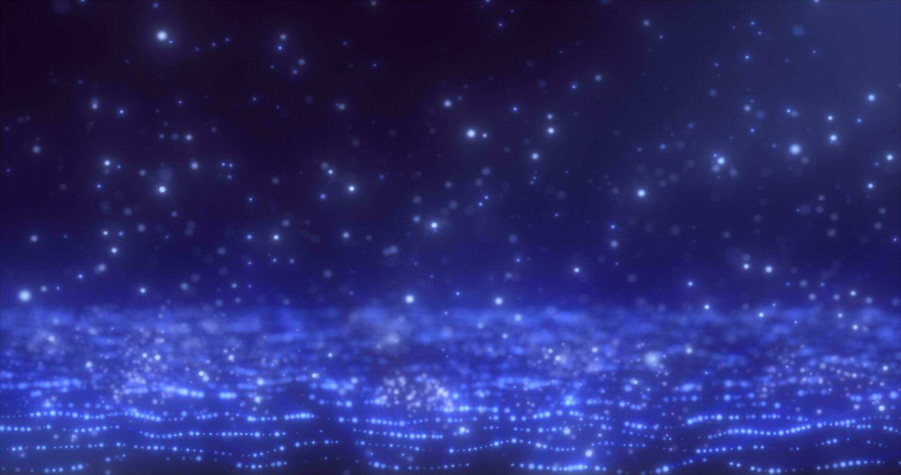 Abstract background of blue glowing falling particles and magical energy waves photo