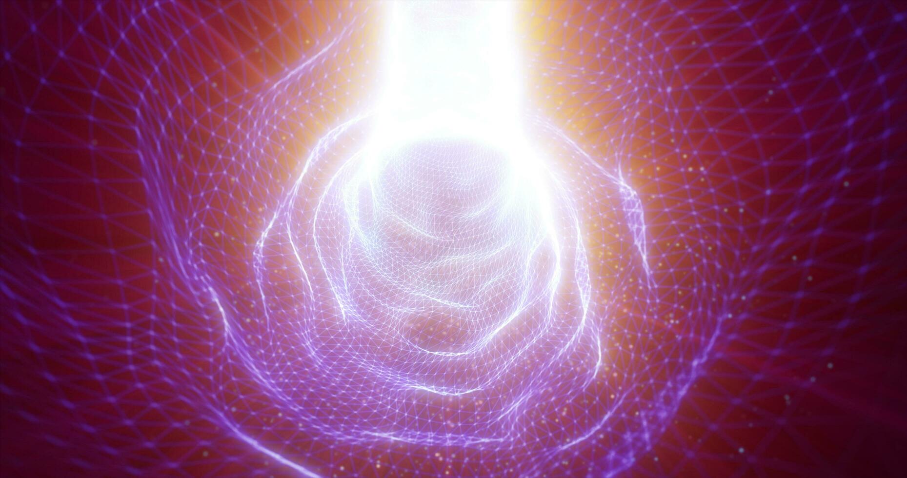 Abstract purple energy tunnel futuristic made of hi-tech mesh and glowing particles background photo