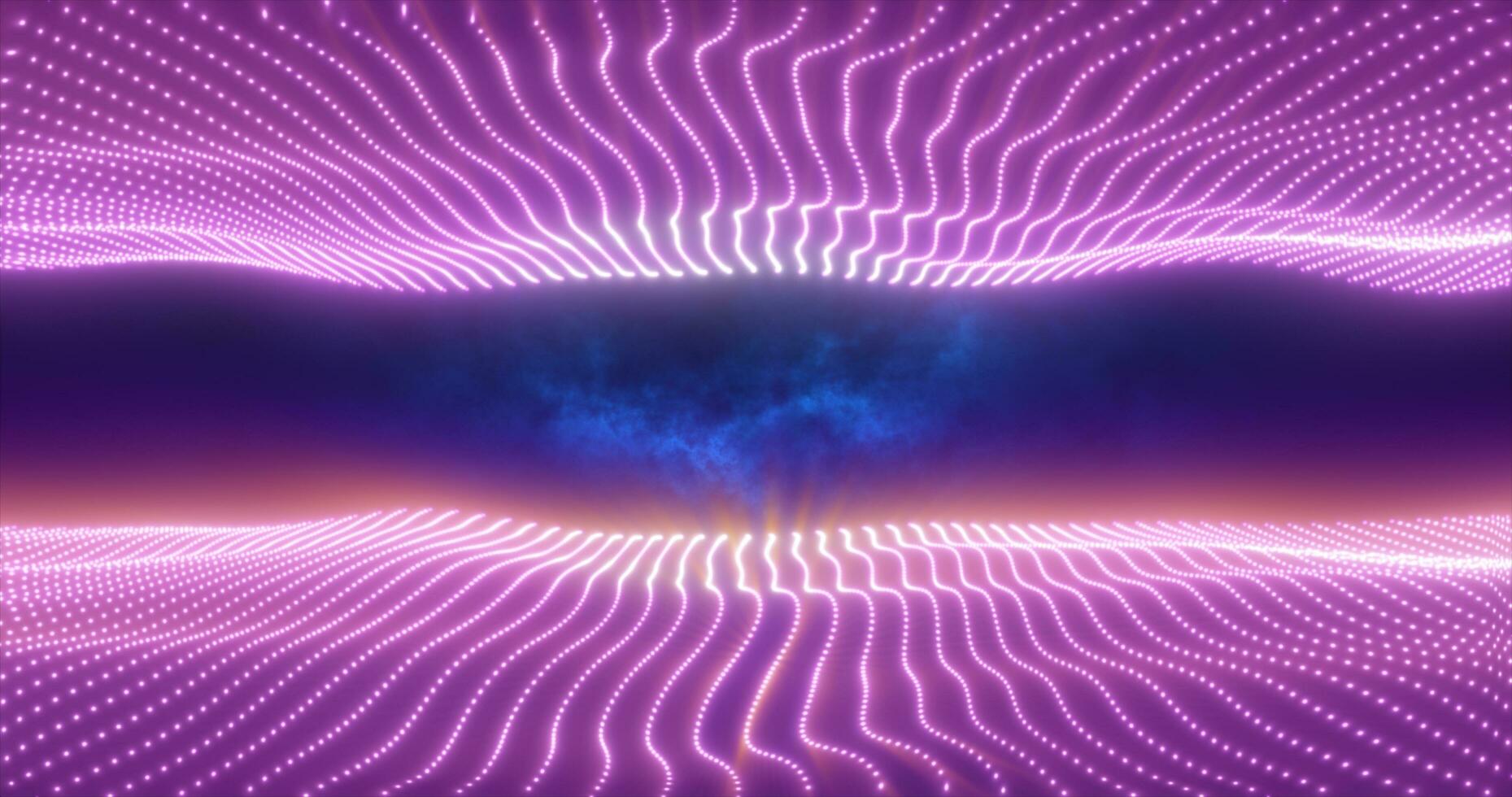 Abstract purple energy waves from particles above and below the screen magical bright glowing futuristic hi-tech background photo