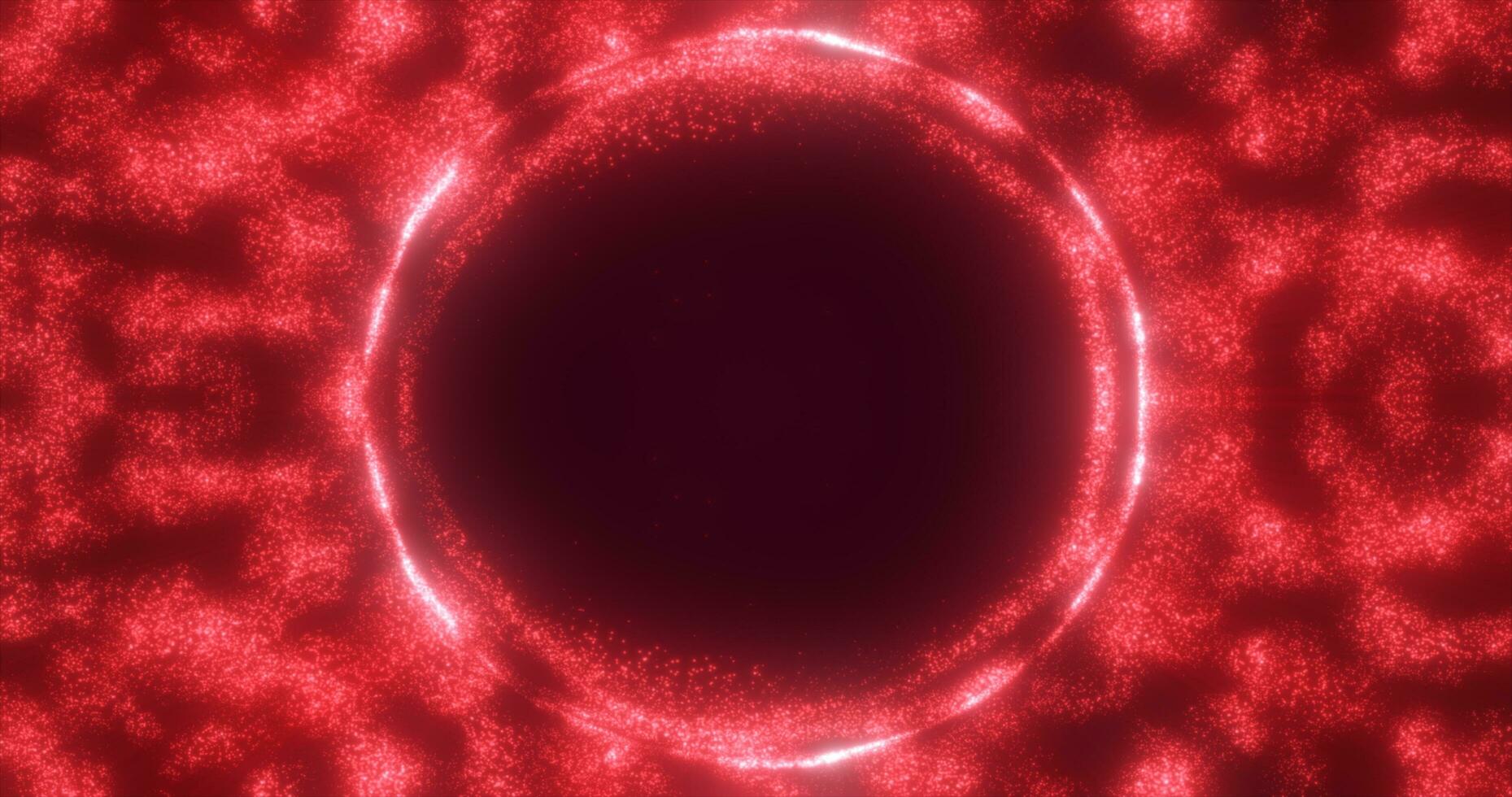 Abstract red background from an energy blue magic ring of a round frame of glowing particles and waves of energy photo