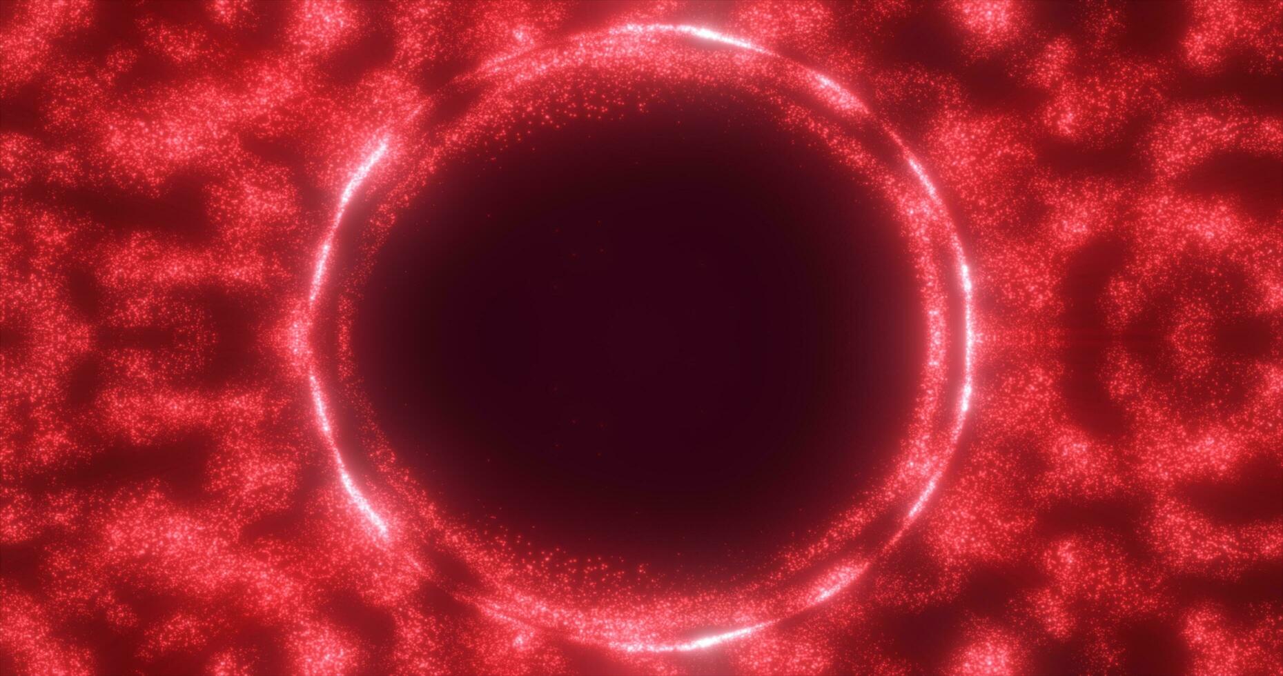 Abstract red background from an energy blue magic ring of a round frame of glowing particles and waves of energy photo