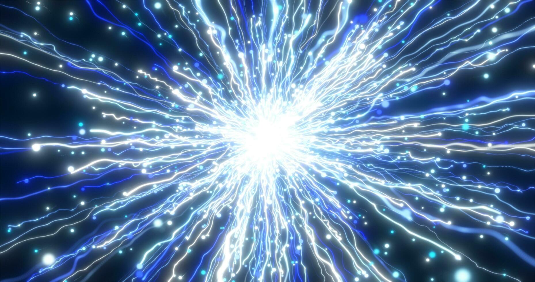 Abstract glowing energy explosion blue swirl fireworks from blue lines and magic particles abstract background photo