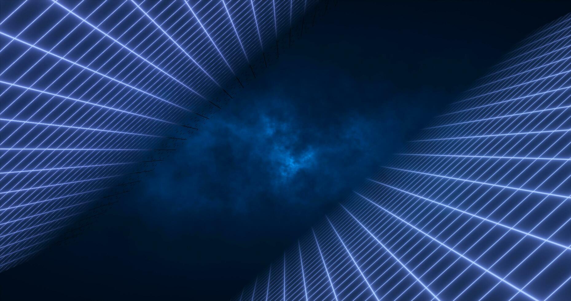 Abstract blue energy grid swirling tunnel of lines in the top and bottom of the screen magical bright glowing futuristic hi-tech background photo