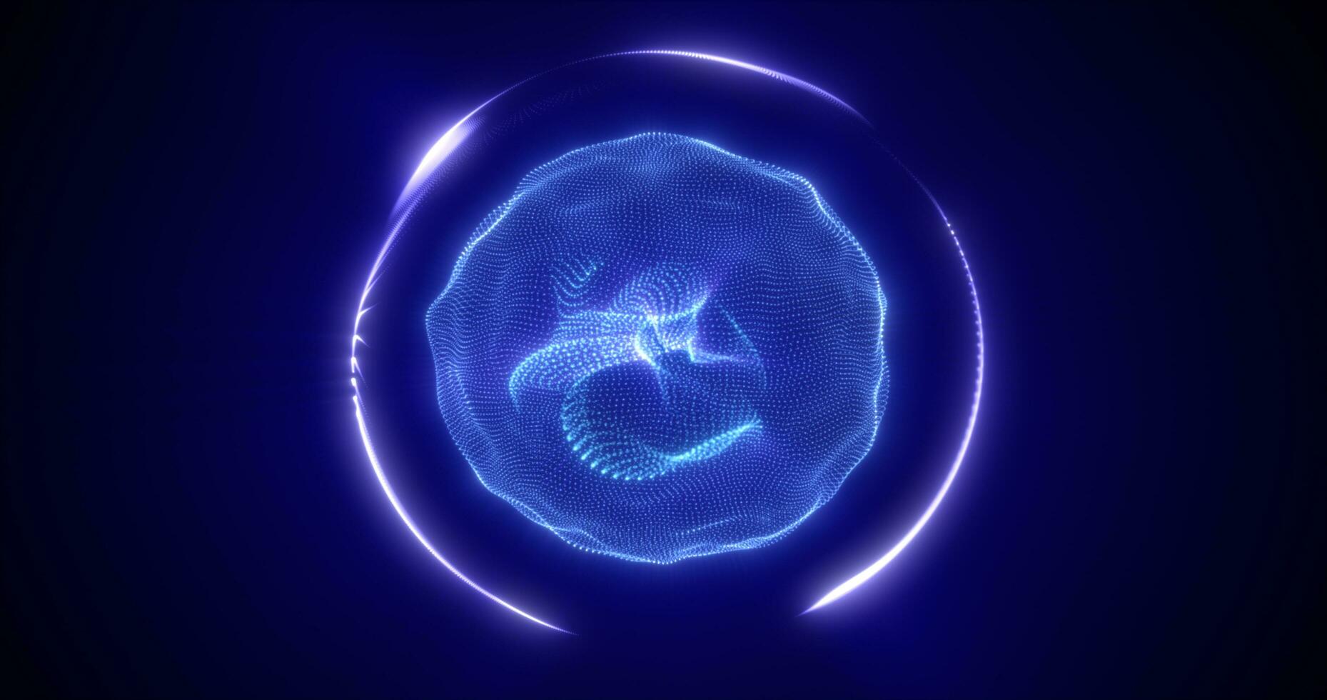 Abstract blue energy sphere from particles and waves of magical glowing on a dark background photo