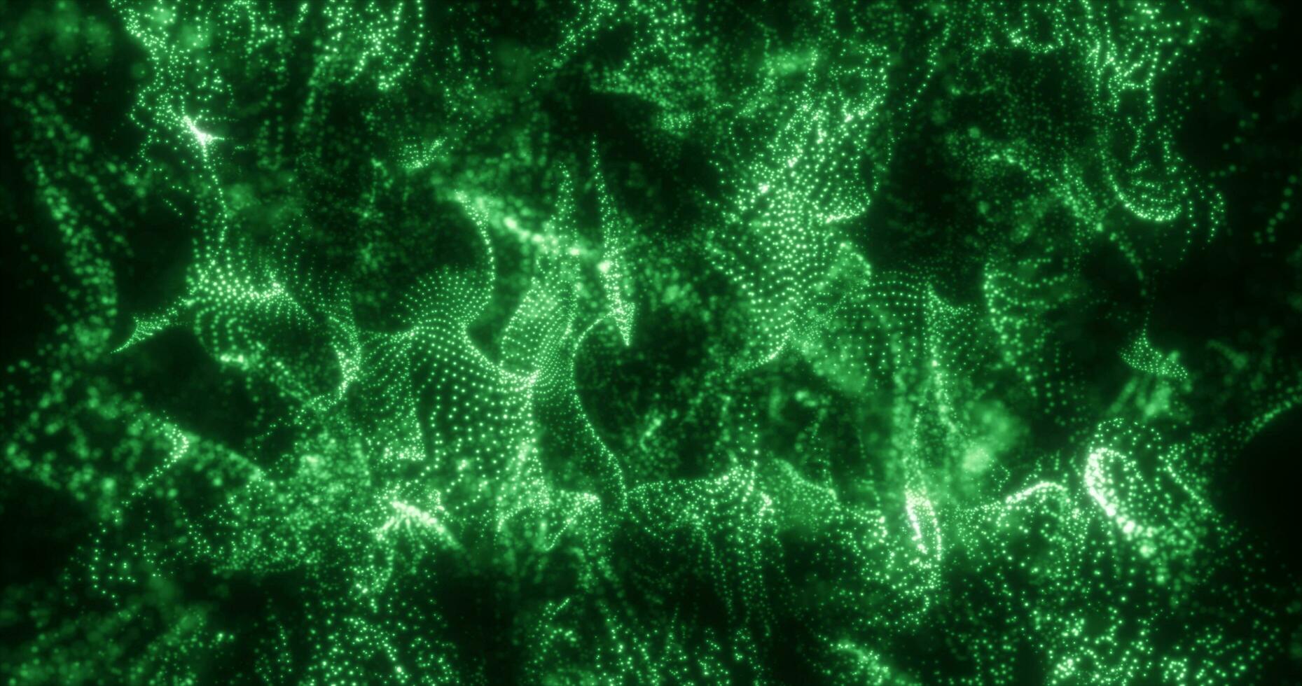 Abstract green energy lines and particles magical bright glowing futuristic hi-tech background photo