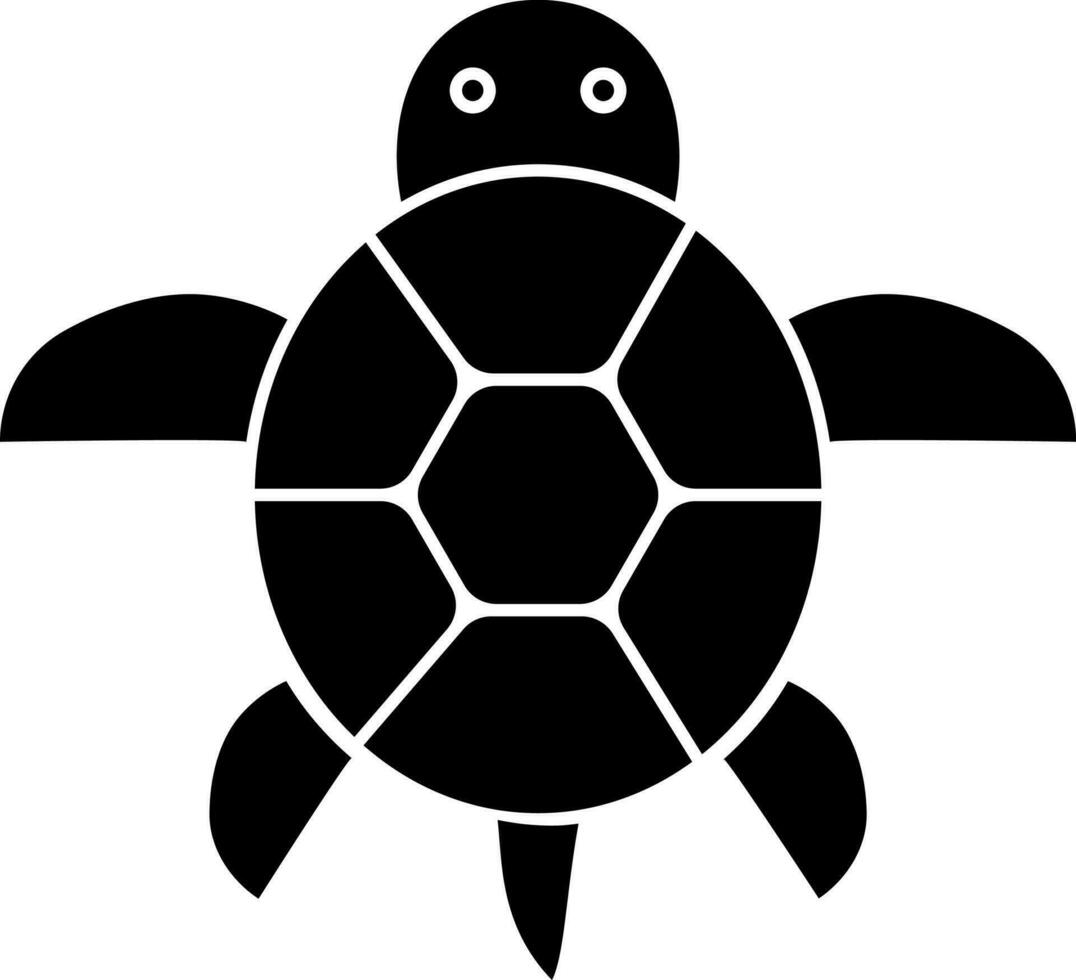 plano estilo tortuga icono en negro y blanco color. vector