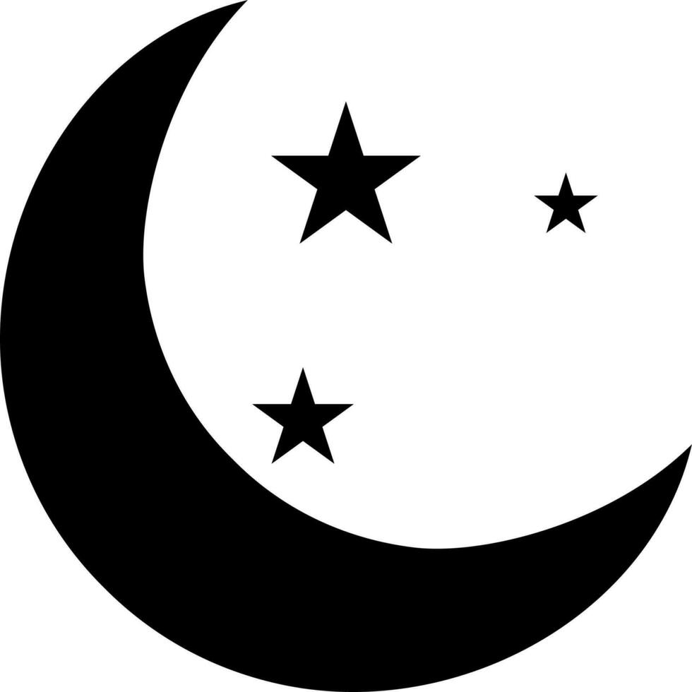 Night time or crescent moon with stars icon vector