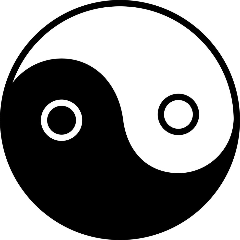 Black and White illustration of yin yang icon in glyph style. vector