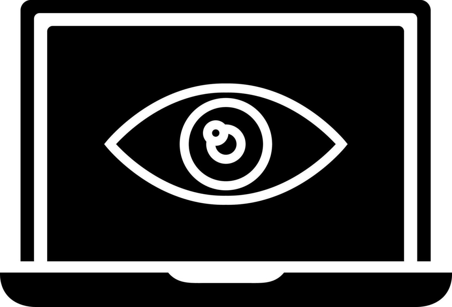 Black and White eye on laptop screen icon in flat style. vector