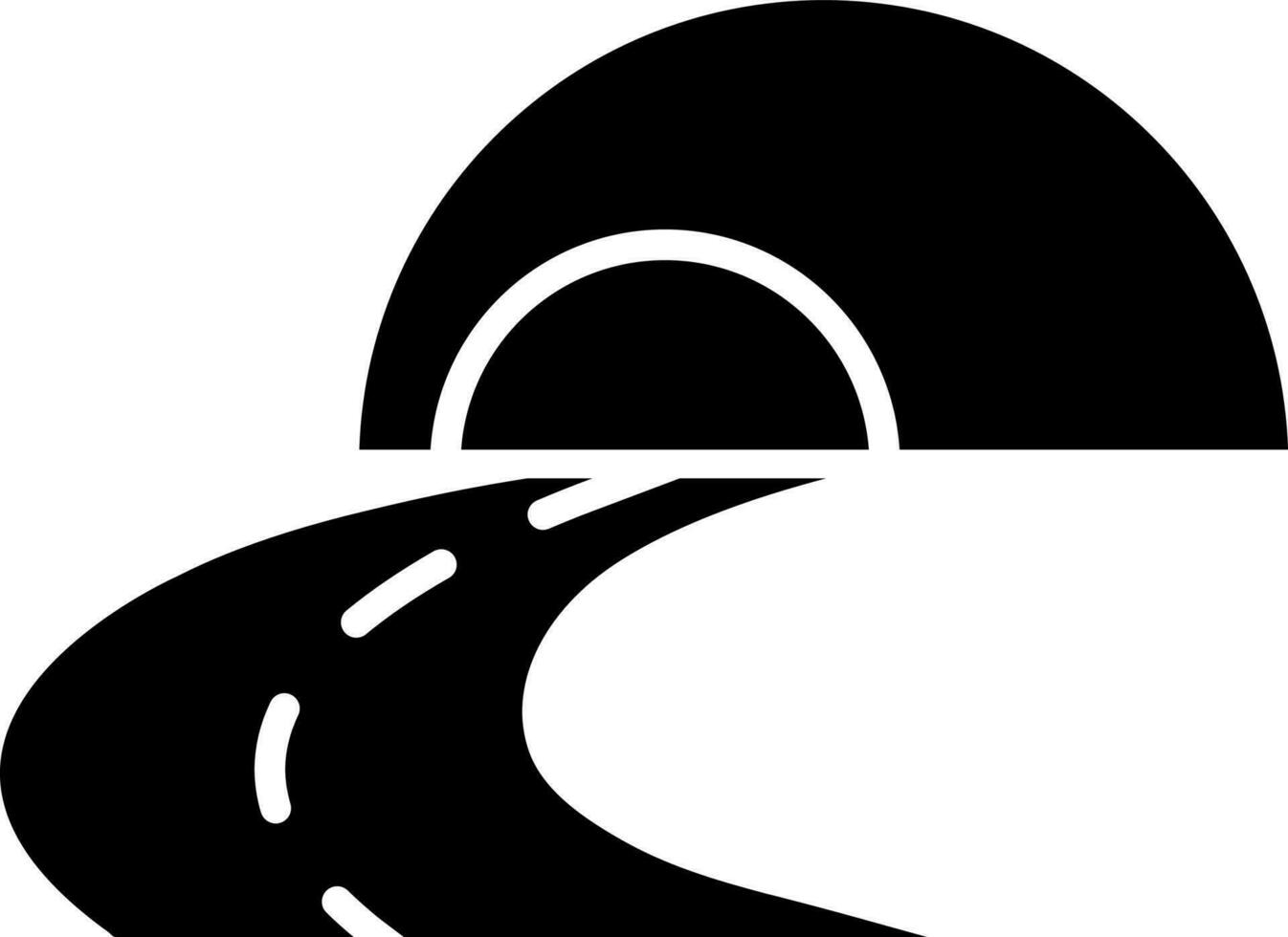 Winding road tunnel icon in Black and White color. vector