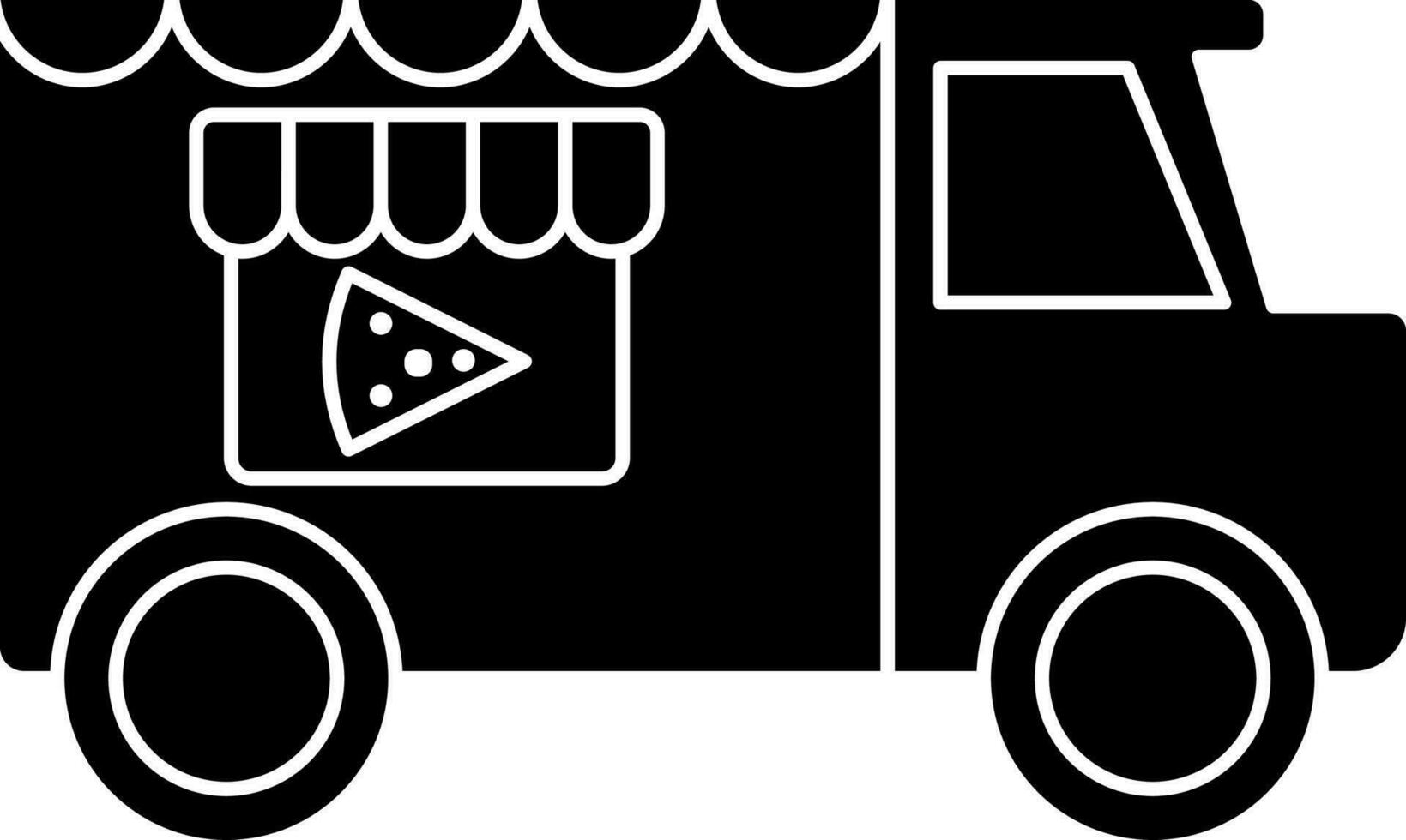 Black and White pizza delivery truck icon. vector