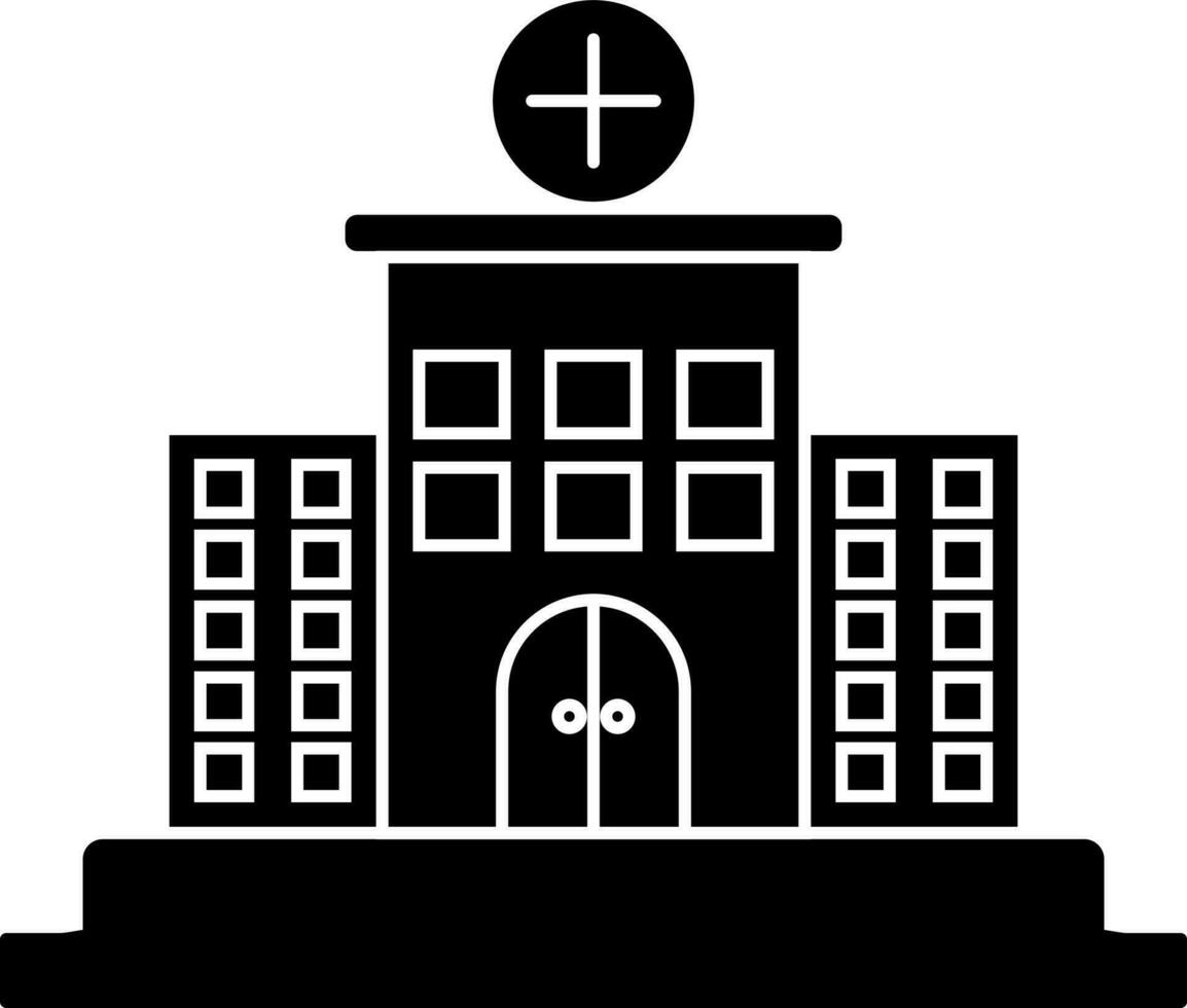 Black and White hospital building icon. vector