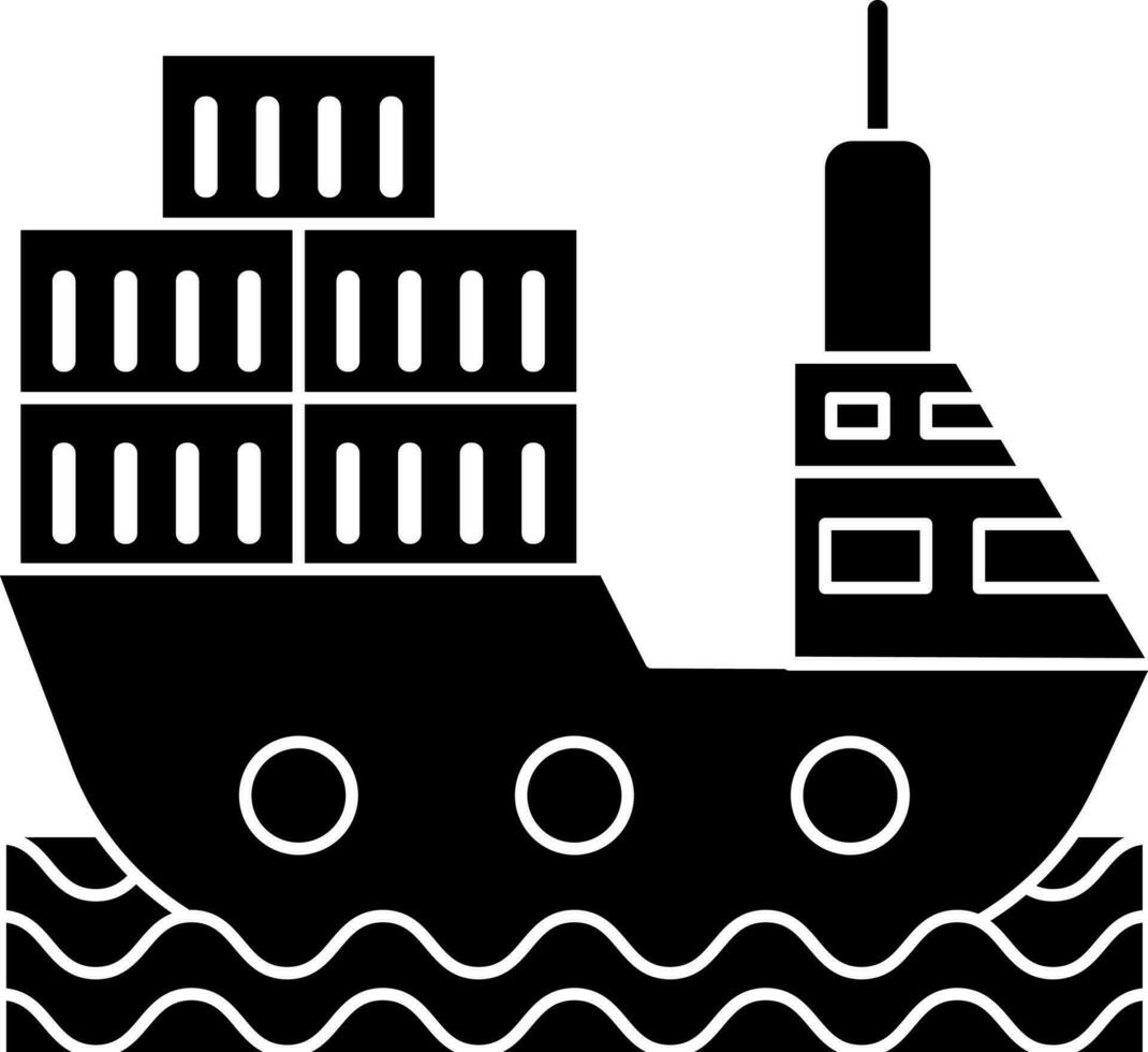 Embarcacion barco con carga caja. glifo icono. vector