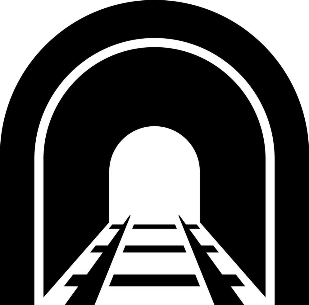 Underground railway tunnel icon in Black and White color. vector