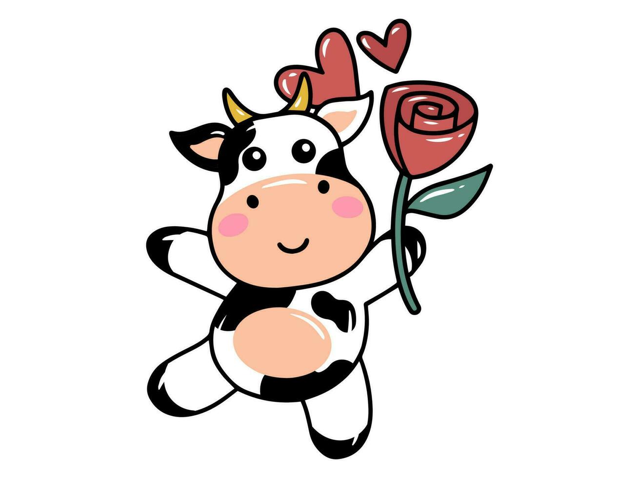 vaca dibujos animados linda para san valentin día vector