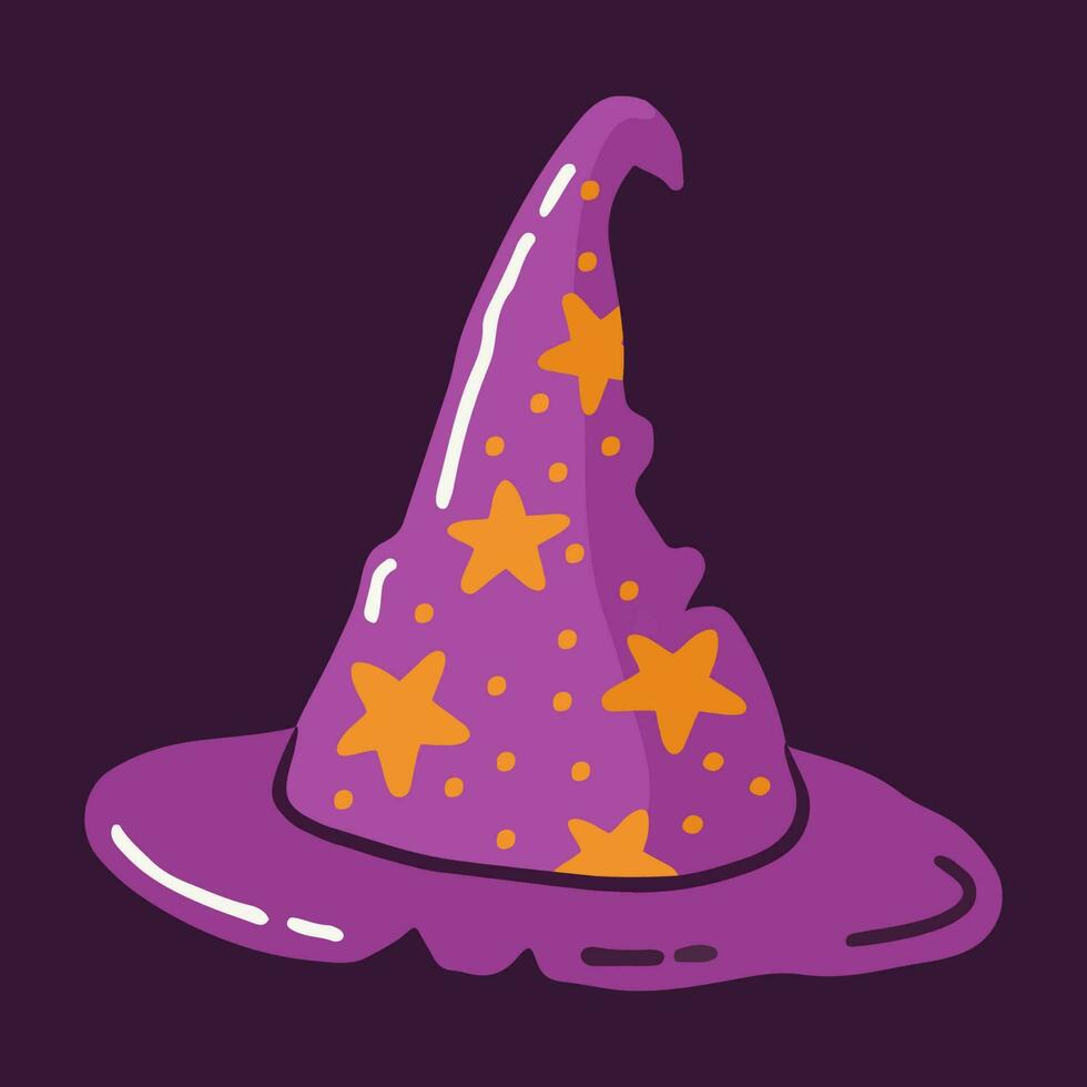 Vector isolated witch hat with stars picture illustration in cartoon style