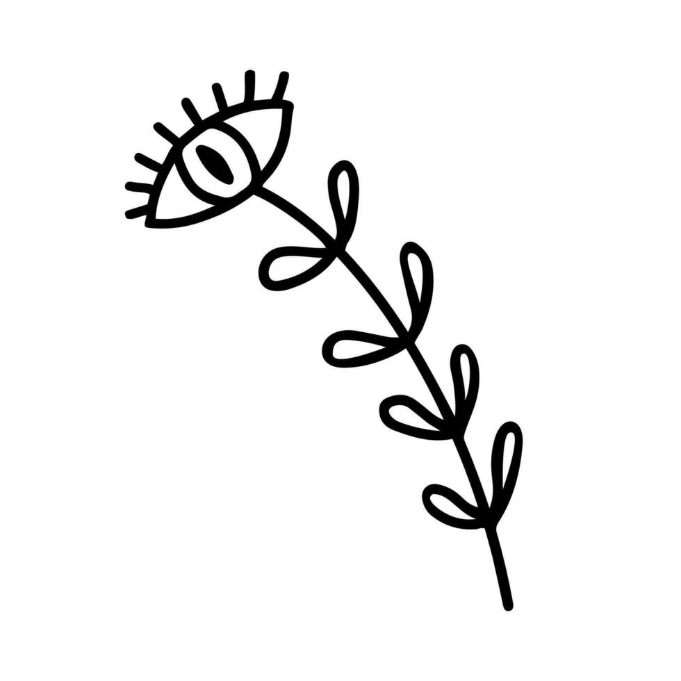 Hand drawn design of mystical leaf with eye in doodle style vector