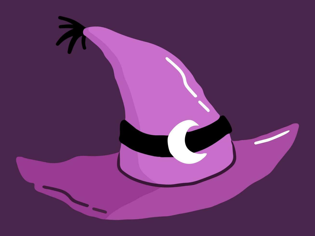 Vector isolated witch hat with crescent picture illustration in cartoon style