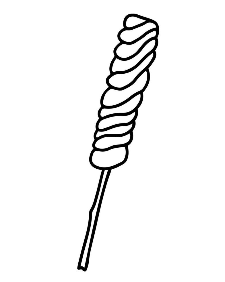 Hand drawn illustration of twist lollipop in doodle black sketch vector
