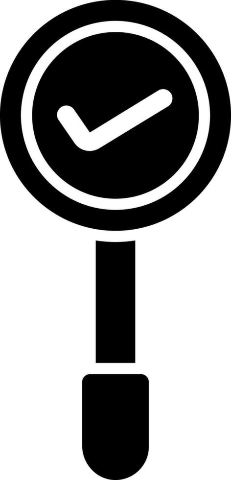 Check mark with magnifying glass glyph icon. vector