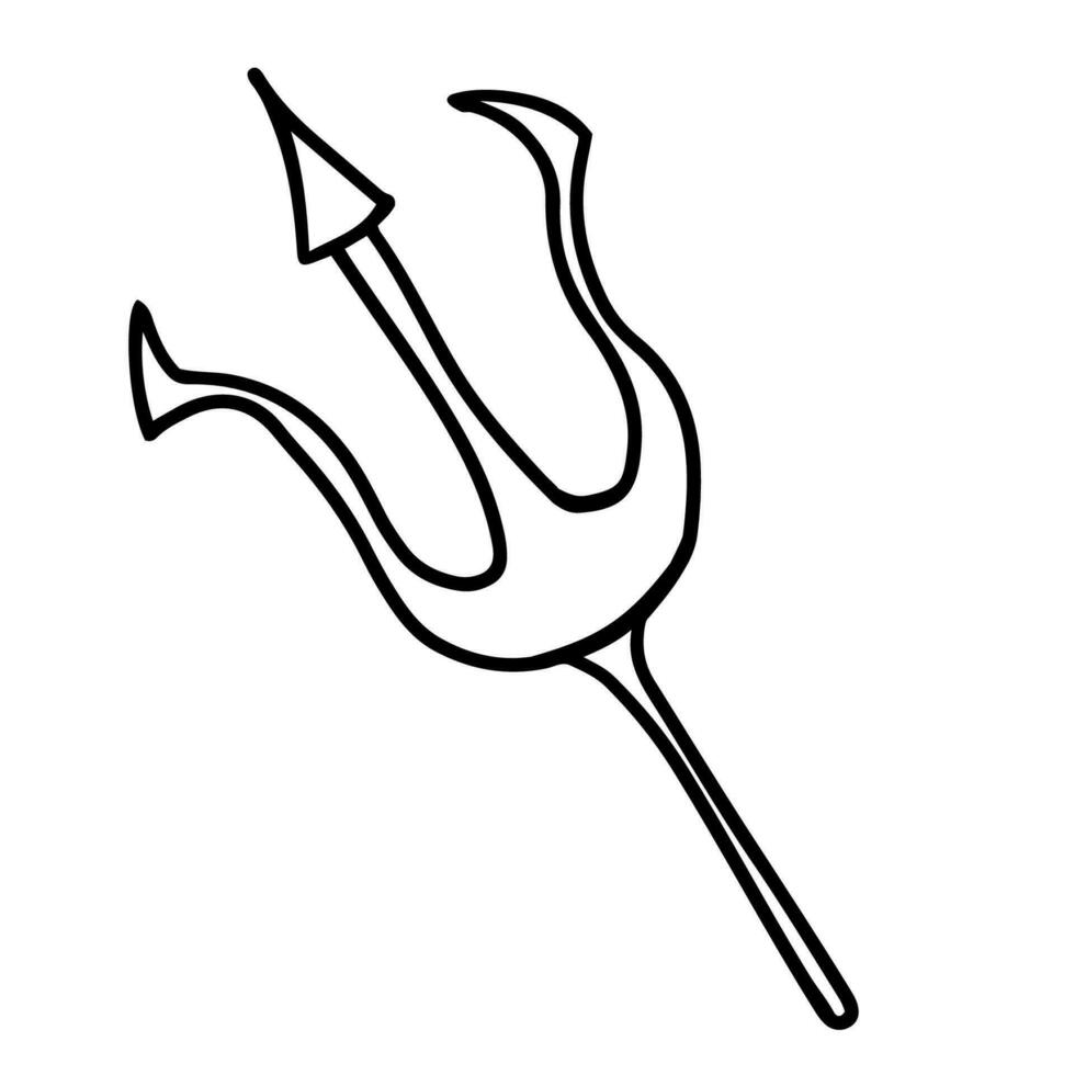 Outline illustration of devil trident in doodle style vector