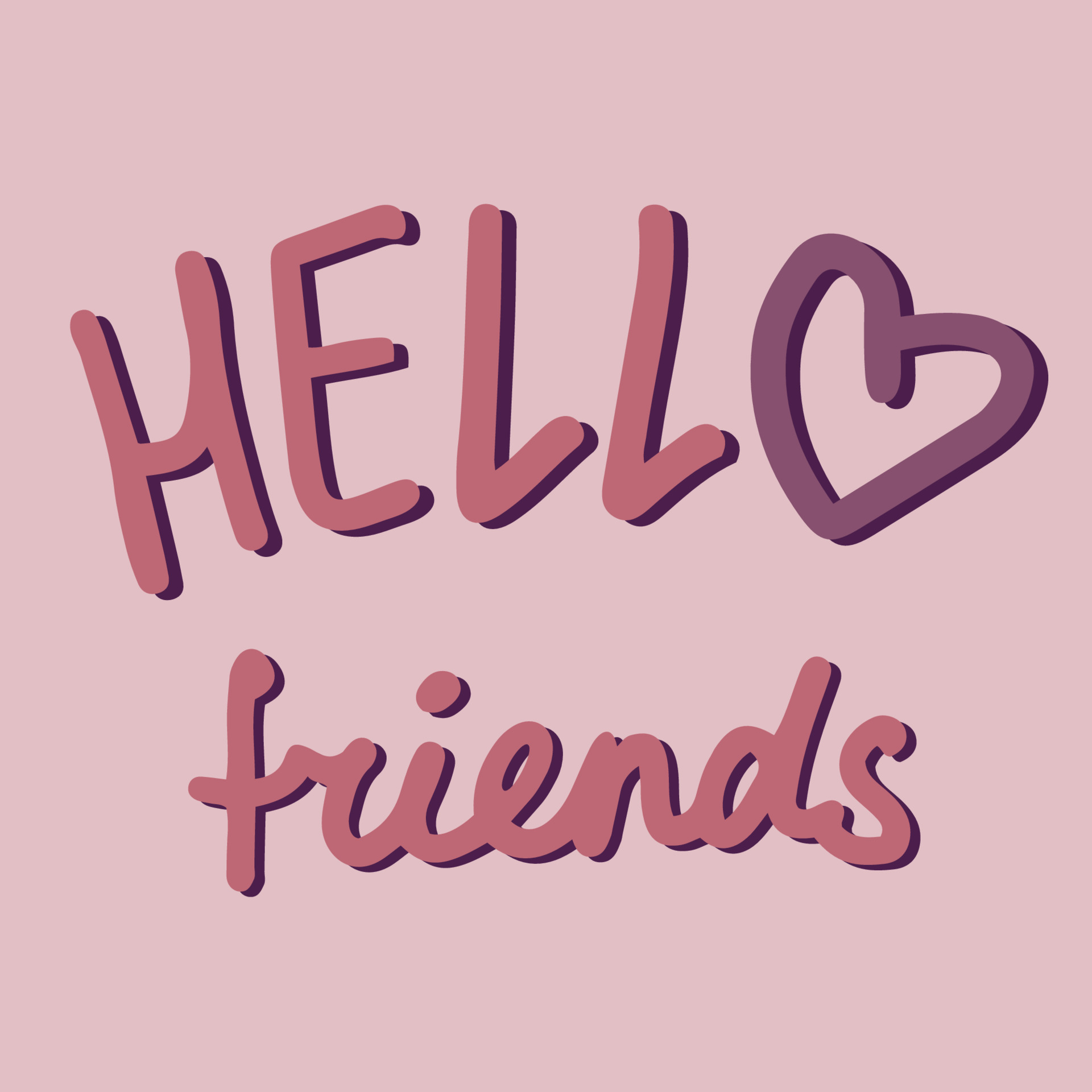 Hello friends lettering design with heart. Greeting cute quote. Phrase