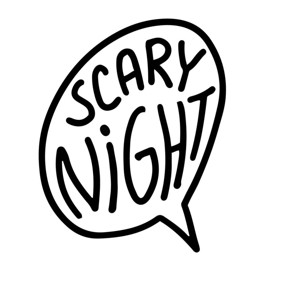 Hand drawn line art of scary night speech cloud in black outline vector