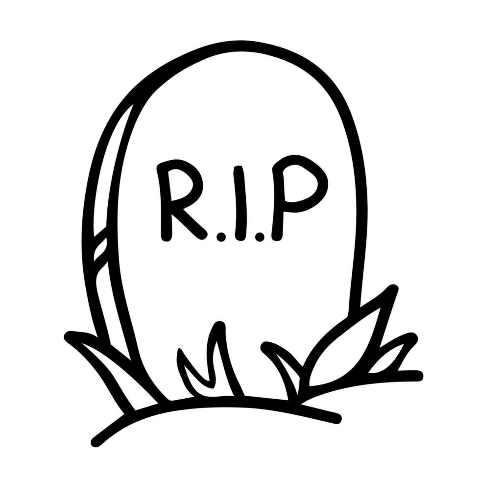 Hand drawn line illustration of tombstone in doodle style vector