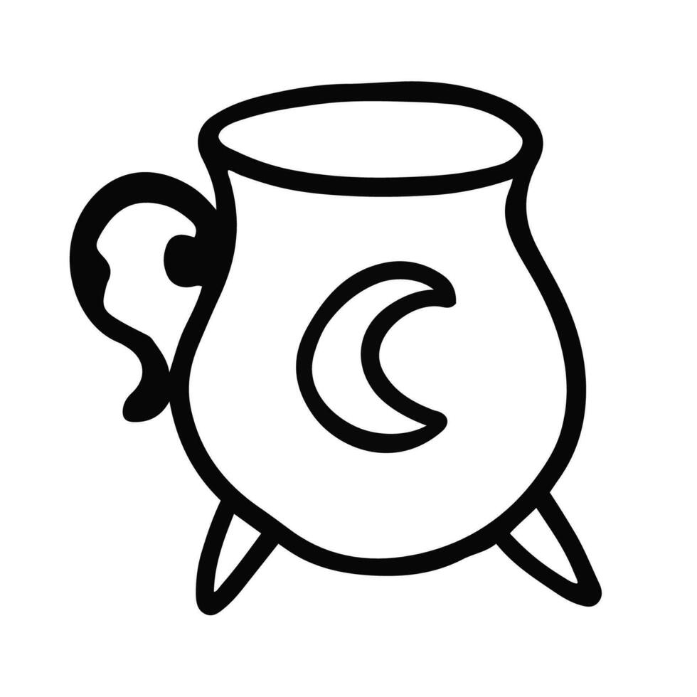 Hand drawn design of magic cup with crescent picture in doodle style vector