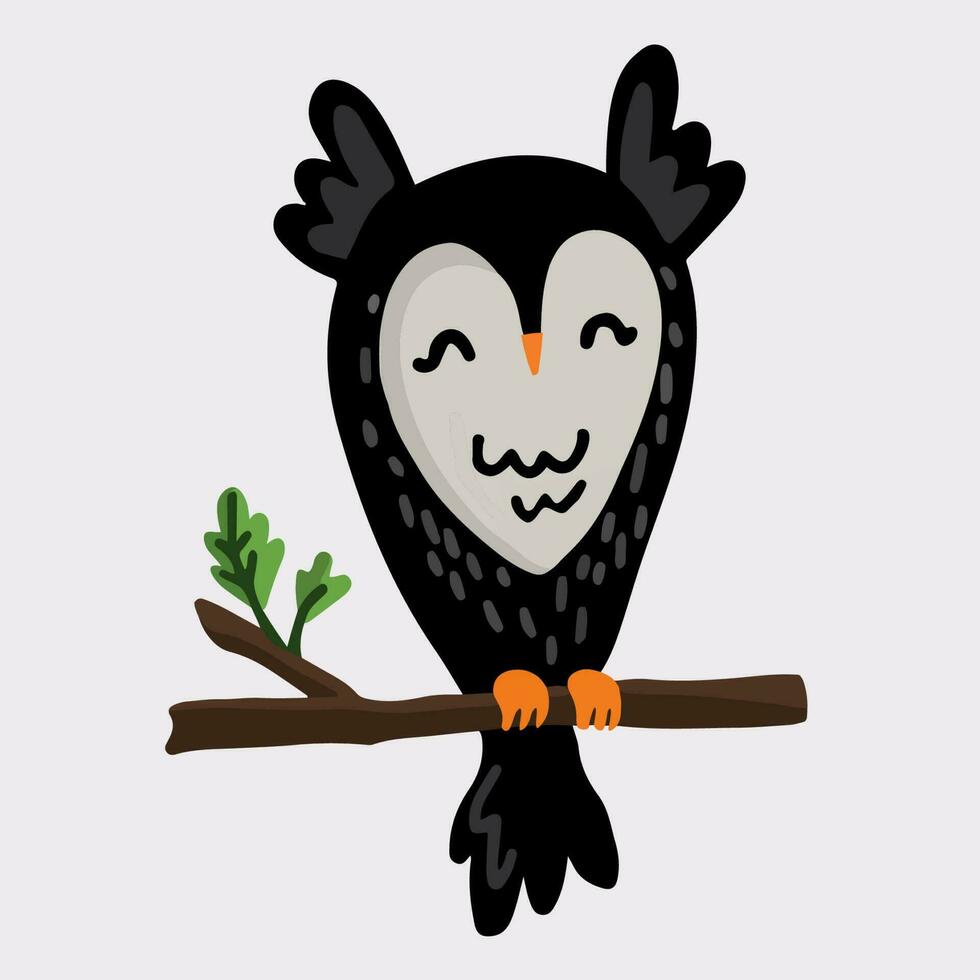 Illustration of cute owl seat on branch in doodle style vector