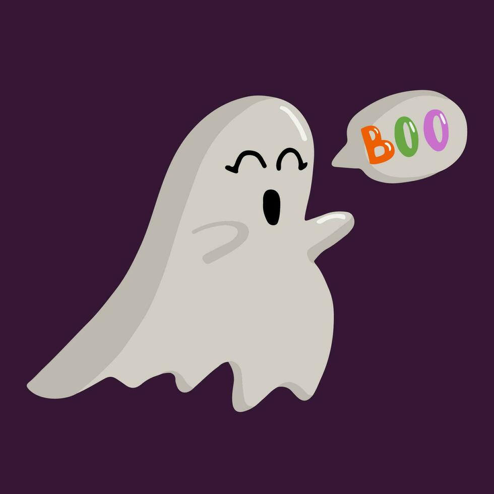 Vector isolated cute ghost with boo speech cloud illustration in cartoon style