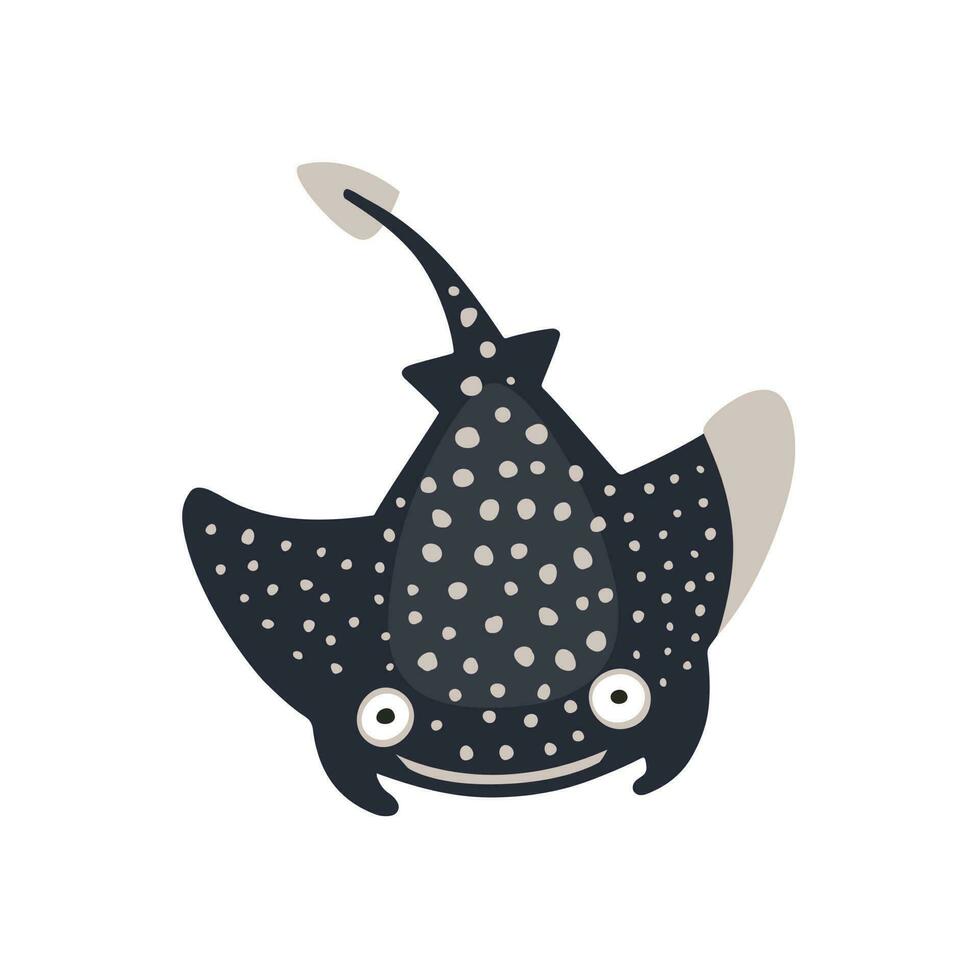 Cute cartoon sea fish stingray , flat style illustration. vector