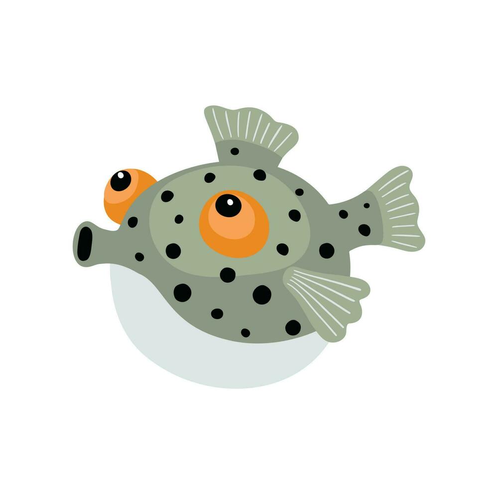 Cute cartoon sea fish ball , flat style illustration. vector