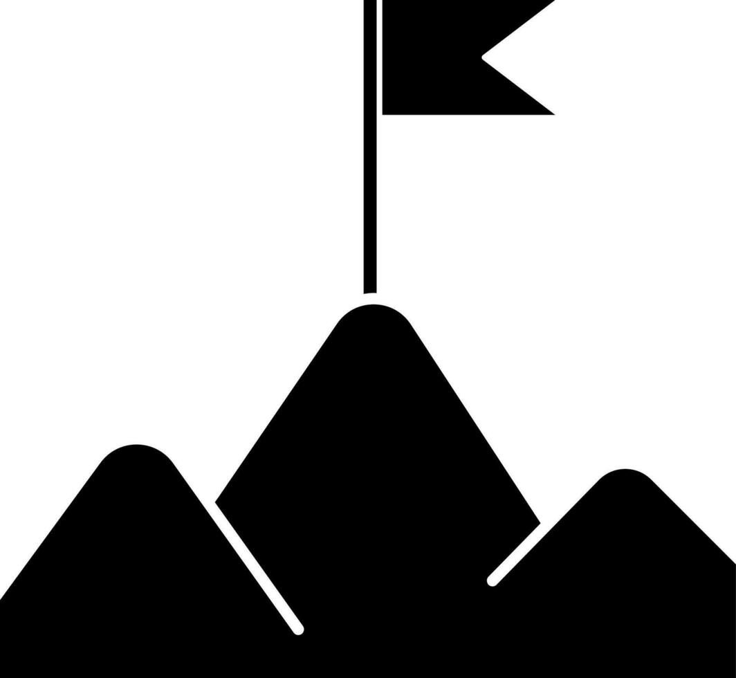 Black and White mountain peak with flag for success concept. vector
