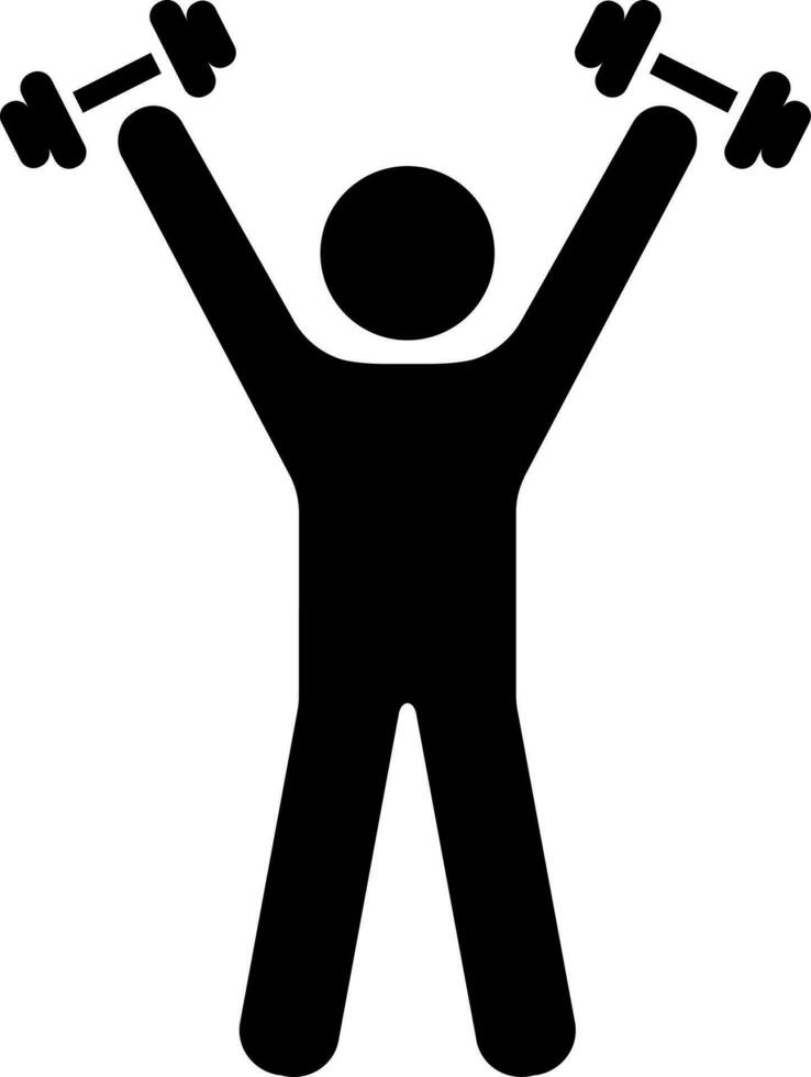 Man weight lifting with dumbbell glyph icon. vector