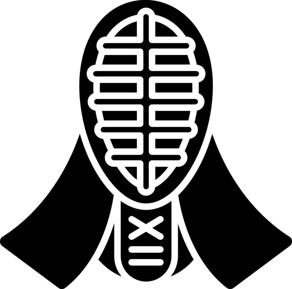 plano estilo kendo casco icono en negro y blanco color. vector