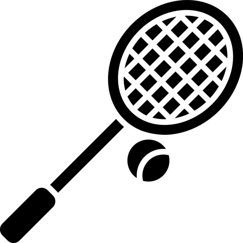 Black and White tennis racket with ball icon in flat style. vector