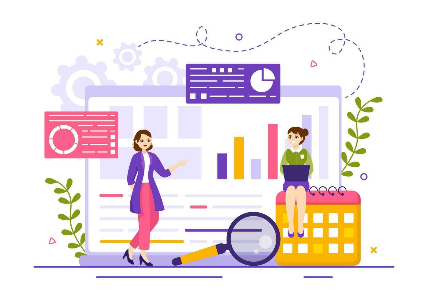Market Research and Analysis Vector Illustration with Team Management and Analytics for Making Data Statistics in Flat Cartoon Hand Drawn Templates