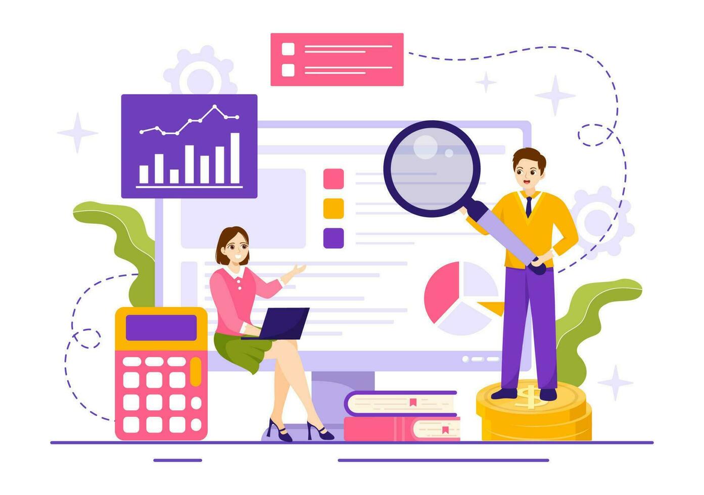 Market Research and Analysis Vector Illustration with Team Management and Analytics for Making Data Statistics in Flat Cartoon Hand Drawn Templates