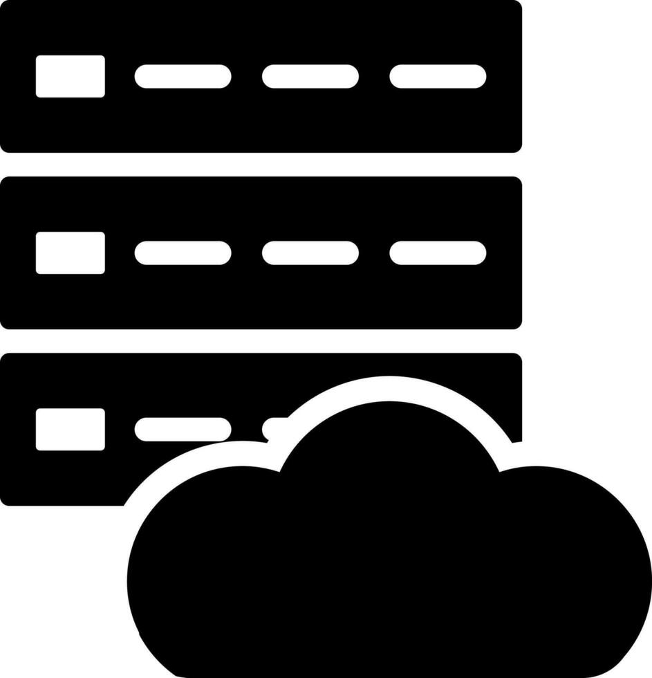 Black and White illustration of cloud with server icon. vector