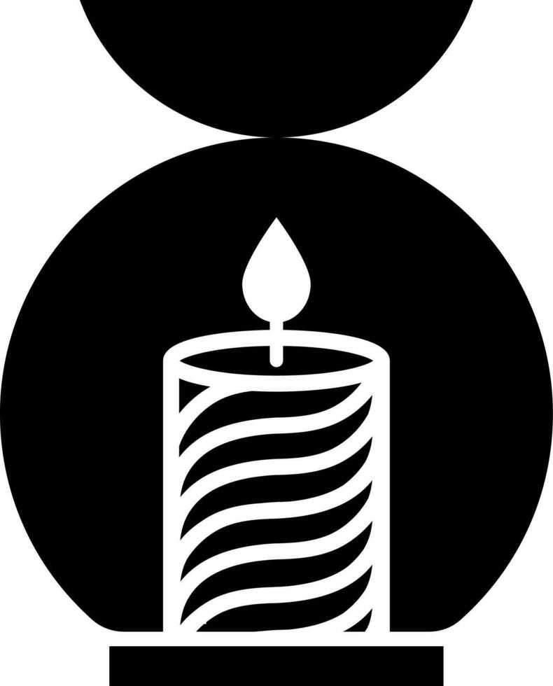 Black and White illustration of illuminated candle flat icon. vector