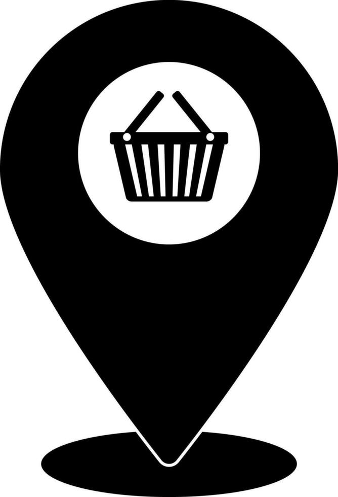 Black and White shopping basket in map pointer. vector