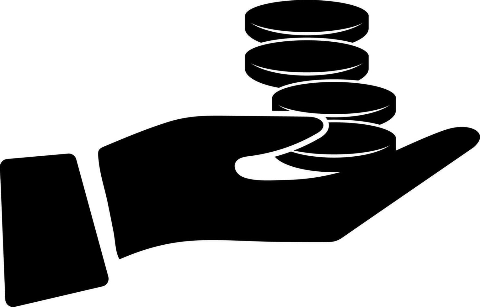 Black hand holding coins. vector