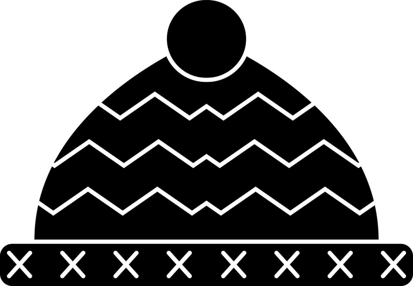 Black and White winter hat icon in flat style. vector
