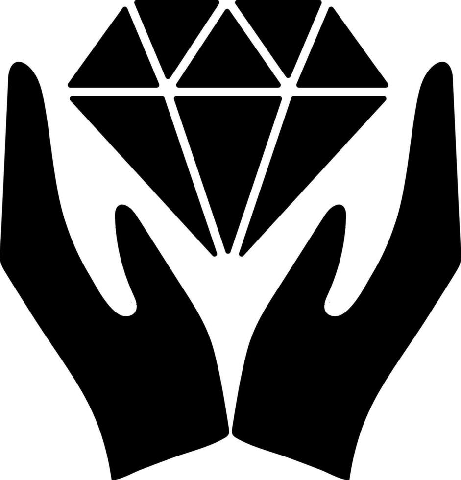 Two hand protect to Black and White diamond. Glyph icon for offer or deal. vector