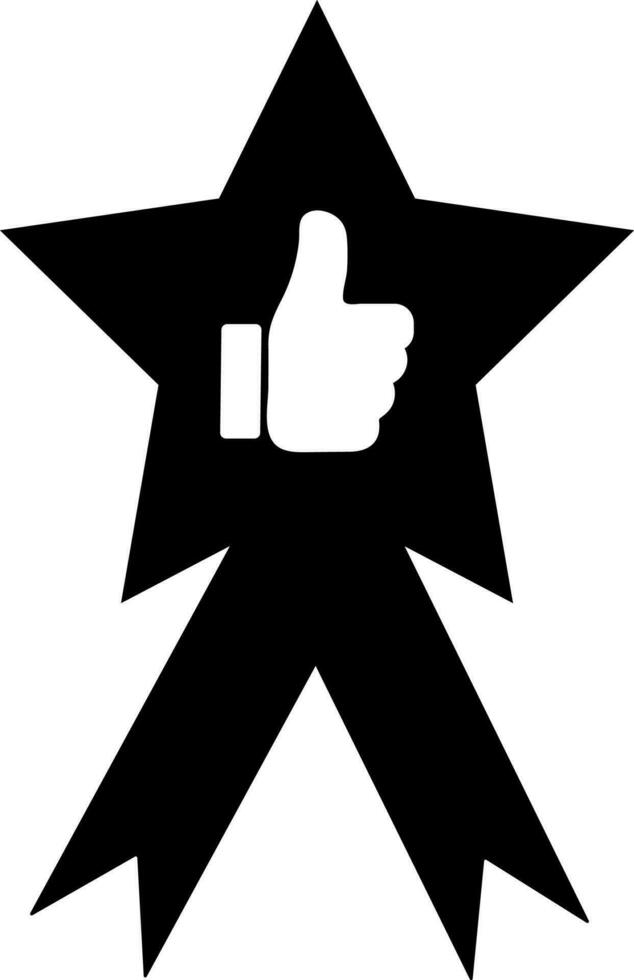 Black star badge with white thumb up. vector