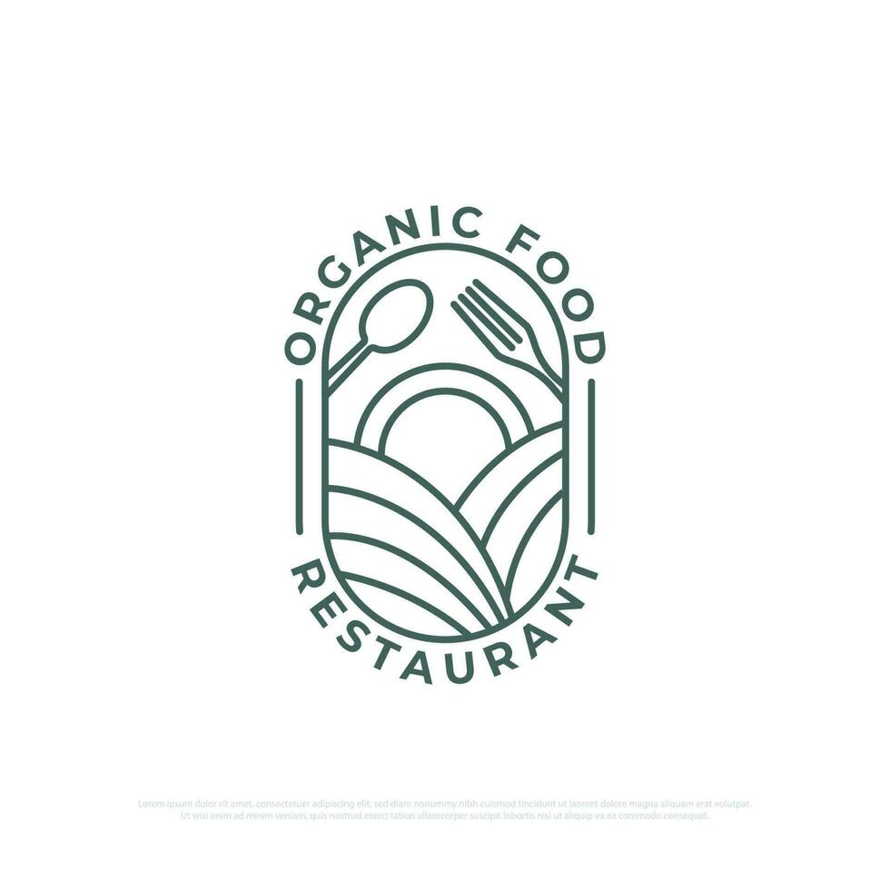 orgánico comida logo diseño vector con línea Arte estilo, naturaleza sano comida y bebidas logo inspiración