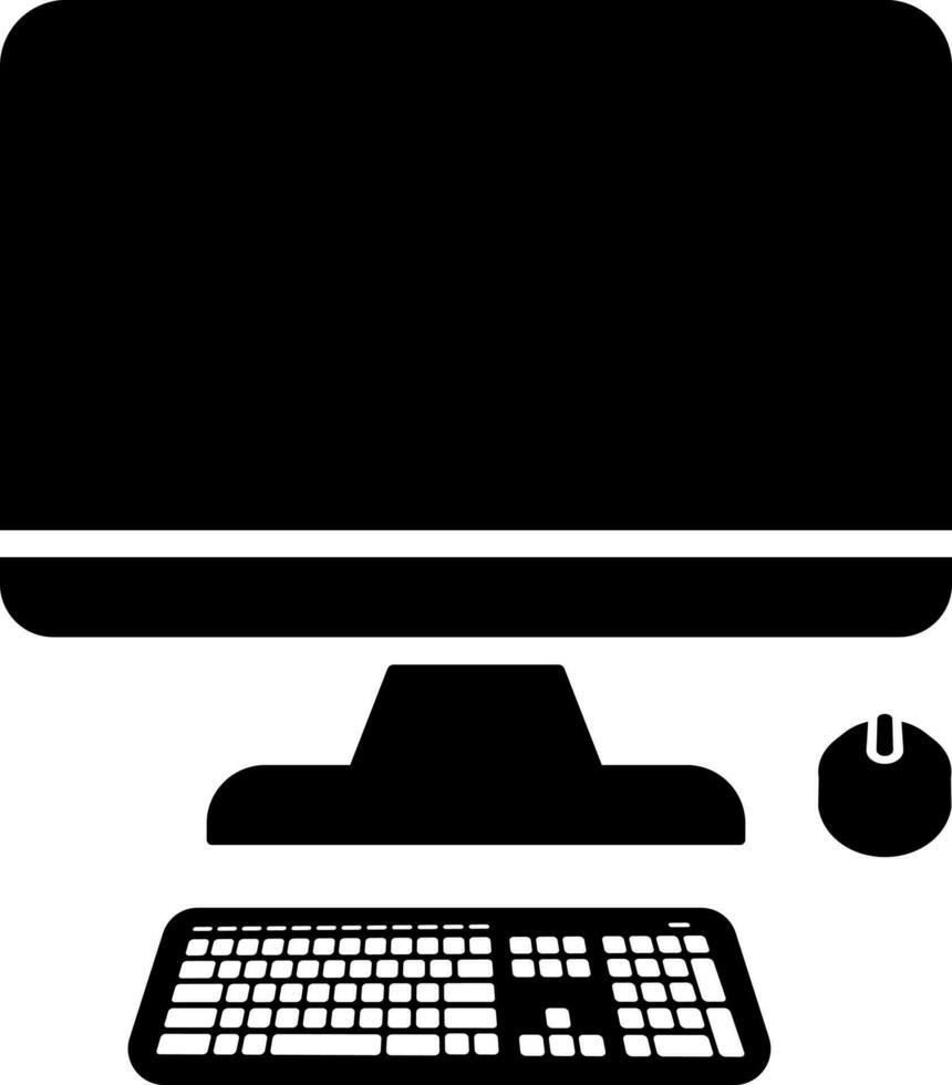Computer with keyboard and mouse system icon. vector